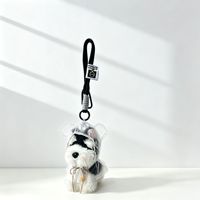 Porte-clés en peluche Schnauzer Kawaii, accessoire de sac, avec mini chien en peluche portant une capuche transparente, idéal pour un cadeau d'anniversaire