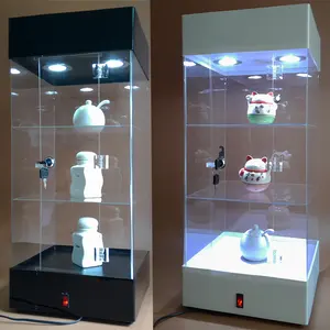 estante de exhibición de acrílico del gabinete Suppliers-Estante de exhibición de luz LED, acrílico, vitrina giratoria transparente