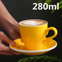 Taza de Cerámica de 280 ml para Capuchino y Latte, Colorida, con Platillo, Diseño de Color Sólido Personalizable, Modelo para Uso Doméstico y al Aire Libre