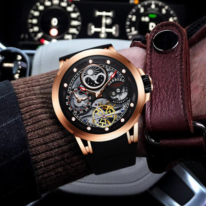 Reloj Mecánico Automático de Lujo HANBORO para Hombre, Esfera con Fase Lunar, Correa de Silicona, Reloj de Pulsera Elegante para Negocios - Product Image 4