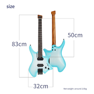 Guitarra eléctrica sin cabeza azul y blanca-madera maciza Top 6 cuerdas Puente fijo Pastilla de y clavijas de afinación selladas - Product Image 5