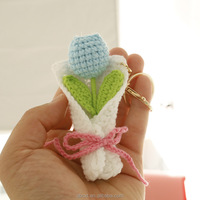 Gantungan Kunci bunga rajut buatan tangan lucu liontin buket bunga Tulip gantungan kunci bunga Crochet