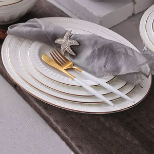 PITO Horeca - Proveedor de Vajilla de Cerámica al por Mayor, Plato de Cena de Cerámica con Borde Plateado Plegable, Juego de Vajilla de Porcelana, Vajilla para <span class=keywords><strong>Banquetes</strong></span> - Product Image 2