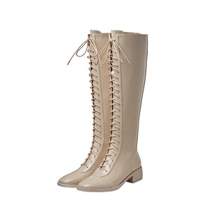 <span class=keywords><strong>Stivali</strong></span> Alti al Ginocchio da <span class=keywords><strong>Donna</strong></span> in <span class=keywords><strong>Pelle</strong></span> Nera con Punta Tonda e Tacco Basso in Velluto Allacciati - Product Image 4