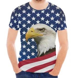 Kaus pria lengan pendek kualitas tinggi t-shirt kelas berat gambar bendera Amerika Serikat kaus pria
