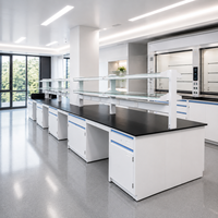 Banc de laboratoire avec étagères suspendues, armoires mobiles et structure en acier pour laboratoire de recherche scolaire et universitaire