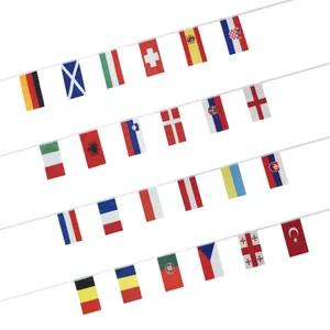 Aozhan 24 ธงประเทศที่แข็งแกร่งตุรกีอิตาลีเวลส์สวิสเซอร์แลนด์เดนมาร์กฟินแลนด์เบลเยียมรัสเซียโพลีเอสเตอร์ยูโร bunting สายธง