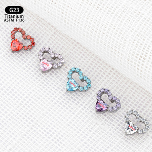 Boucles d'oreilles en forme de cœur avec zircon F136, bijoux de corps en alliage de titane, piercing, cadeau, 6,3 mm, 6,7 mm - Product Image 3