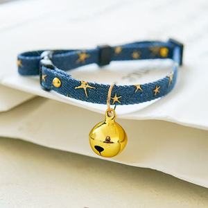 Pet Denim Collar With Bell Adjustable For Small <b>Dogs</b> And Cats <b>Light</b> Blue Black Geometry Pattern All Seasons - Product Image 1