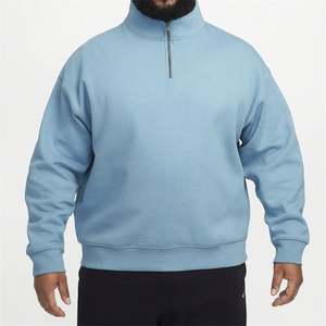 Sweat-shirt à capuche en molleton de coton pour homme, taille plus, fermeture éclair quart, style décontracté pour l'automne, techniques brodées, uni - Product Image 1