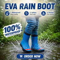 Bottes de pluie en caoutchouc pour enfants, motif requin 3D, doublure polaire lavable, antidérapantes, imperméables, fourniture d'usine