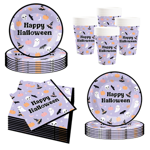 Juego de Platos de Papel para Fiesta de Halloween DAMAI, Estilo Nuevo, Incluye Platos Redondos Morados de 7 y 9 Pulgadas, Vasos y Servilletas para Fiesta de Halloween - Product Image 5
