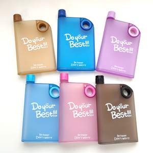 customized plastic A5 paper cups frosted notebook shape water bottle flat sport square water bottle