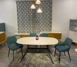 Table de <span class=keywords><strong>salle</strong></span> à <span class=keywords><strong>manger</strong></span>, meuble de <span class=keywords><strong>salle</strong></span> scandinave, Tables et chaises bon marché, en pierre gaufrée avec base métallique, à réduction 1 - Product Image 2