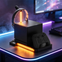 Station de charge et de refroidissement pour accessoires de jeu avec chargeur de manettes RGB, support pour casque et support de rangement pour console Steam
