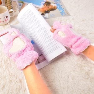 <b>Cat</b> <b>Paw</b> <b>Gloves</b> Warm Plush Half Finger Winter Keep Warm Beige Pink Gray Coffee Rose Red Khaki Navy Blue - Product Image 4