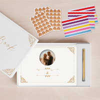 Livre d'or de mariage et funéraire personnalisé en lin avec cadre en bois en spirale 9 x 7, 60 pages et insert doré