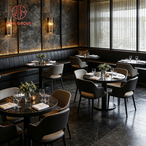 Muebles de Restaurante de Lujo Modernos y Elegantes, Mesas Redondas de Mármol con Sillas de Cuero Negro para Uso Comercial - Product Image 2