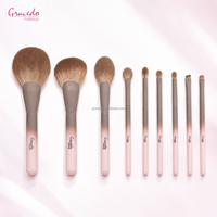 Ensemble de 9 pinceaux de maquillage professionnels rose dégradé à marque privée, avec logo personnalisé, poils en nylon de qualité supérieure, idéal pour les voyages