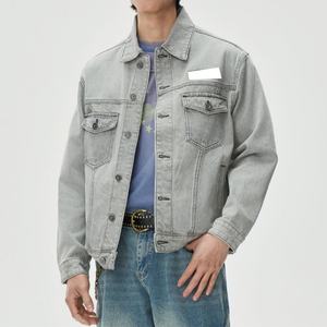 Veste en jean courte pour homme, nouvelle mode, style streetwear, gris vintage, lavée, 100% coton - Product Image 3
