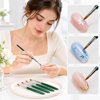 Pinceau à ongles 100% poils de Kolinsky de qualité supérieure, logo personnalisé, manche en métal vert, tête ronde anglaise pour nail art, virole sertie