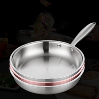 Wajan Penggorengan Stainless Steel 304 Lapisan Baja Tiga Lapis, Dasar Datar, Anti Lengket Khusus, Cocok untuk Menggoreng Steak