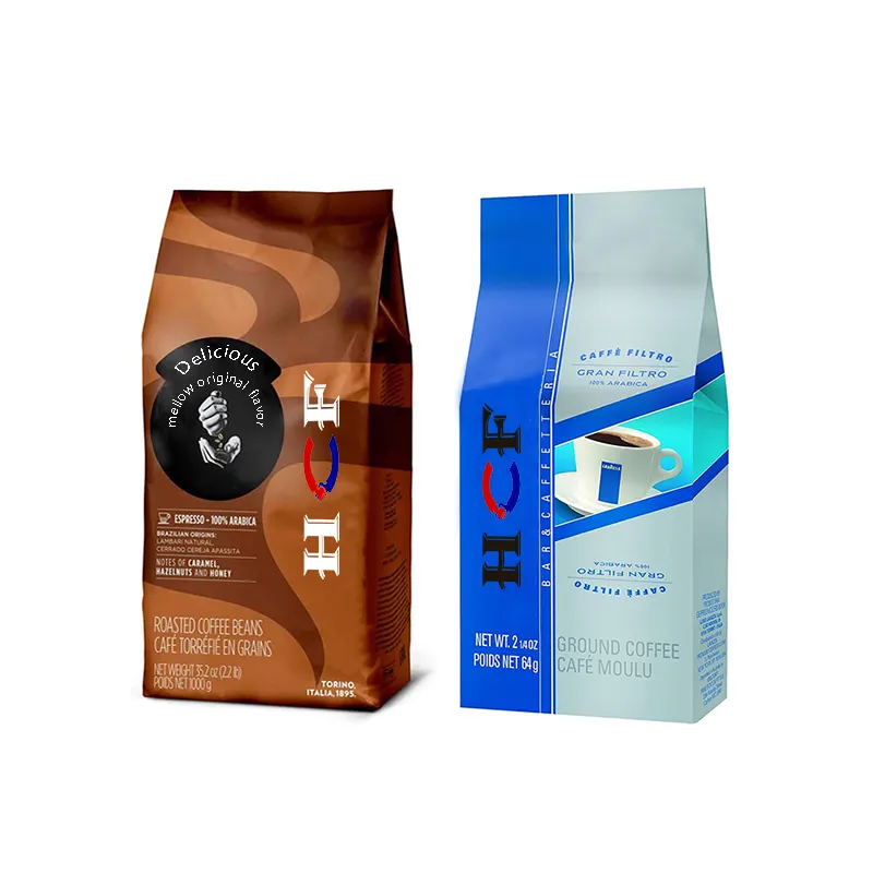 Kantong kopi bawah datar 250g 500g 1kg kantung kopi kosong kustom tas kemasan biji kopi cetak kustom