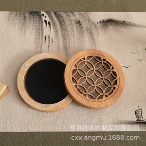 Bamboo Incense Box Round 9cm Engraved Hand Made For <b>Home</b> Use - Product Image 3