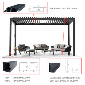 3x4 6x5 5x4 4x4 mái nhà không thấm nước Ý Tưởng cách nhiệt Rèm pergola với ánh sáng dẫn cửa kính trượt Slatted yêu mái pergola - Product Image 2