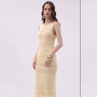 Robe Bohème en Laine pour Femme, Robe Tricotée Beige en Viscose Sans Manches