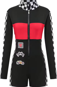 ชุดหมีขาสั้นนักแข่งรถสำหรับผู้หญิงชุดเต็มตัวสำหรับนักแข่งรถชุดคอสเพลย์ฮาโลวีนชุดรูปแบบกระดานหมากรุกพิมพ์ลาย - Product Image 5