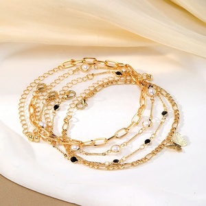 ZYO Nouveau Ensemble de Bijoux Bohème Étanche 4 Pièces pour Femme : Chaîne de Cheville Papillon à Chaîne Dorée, Bracelets à Maillons Cubains, Chaîne de Pied de Plage - Product Image 5