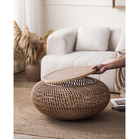 Table basse ronde en rotin tissée à la main style rustique Table basse ronde en osier pour maison hôtel