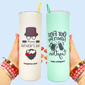 Gobelet isotherme en acier inoxydable mat de 20 oz pour sublimation, presse à chaud, gobelet mince et droit de 20 oz avec pailles colorées - Product Image 3