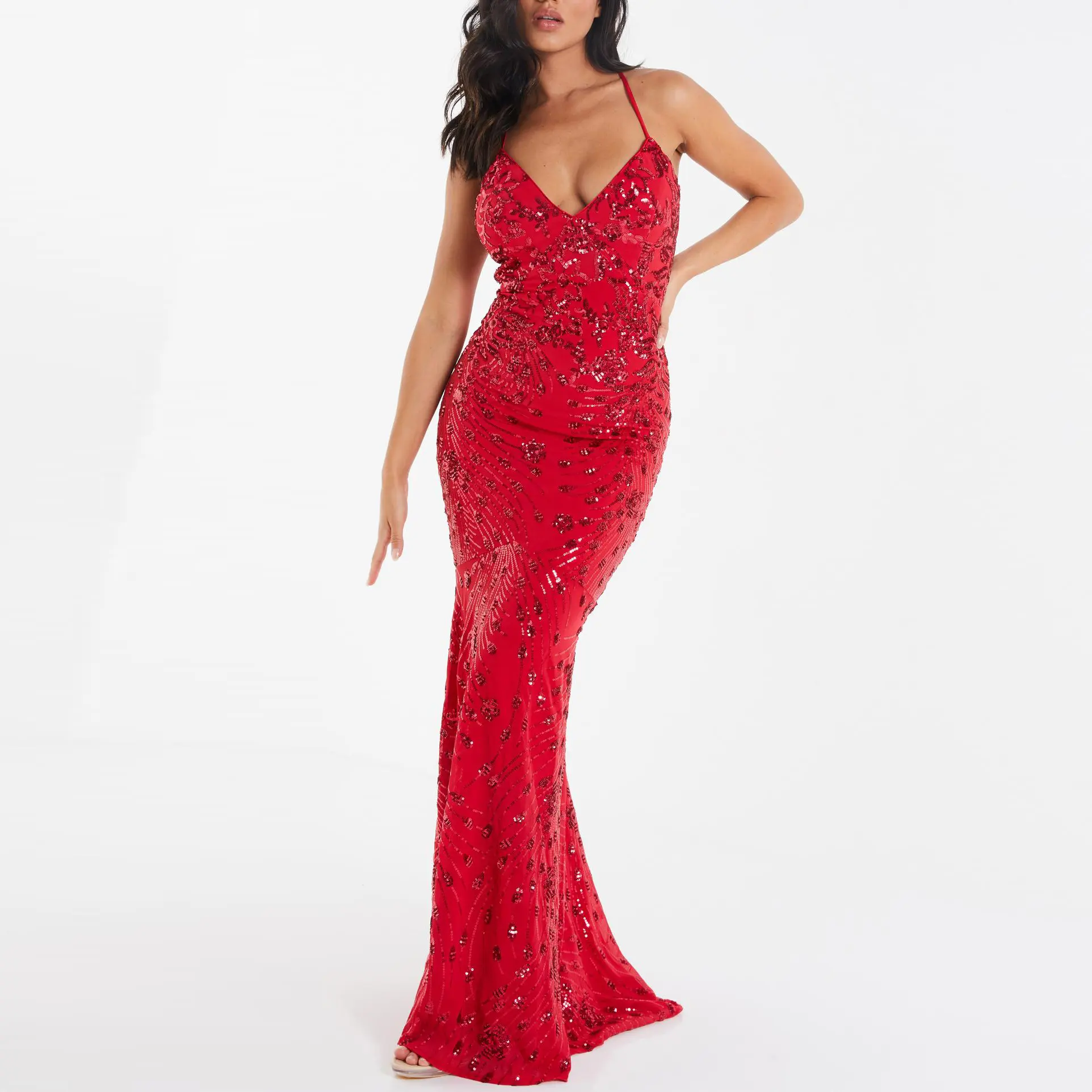 Custom 2022 Formal Gowns Sexy Evening Dresses Red Sequin Wedding Fishtail Maxi Dress