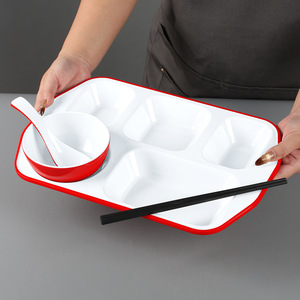 Platos de melamina, platos comerciales de imitación de porcelana para comida rápida, platos de cinco compartimentos para cantina escolar o restaurante. - Product Image 1