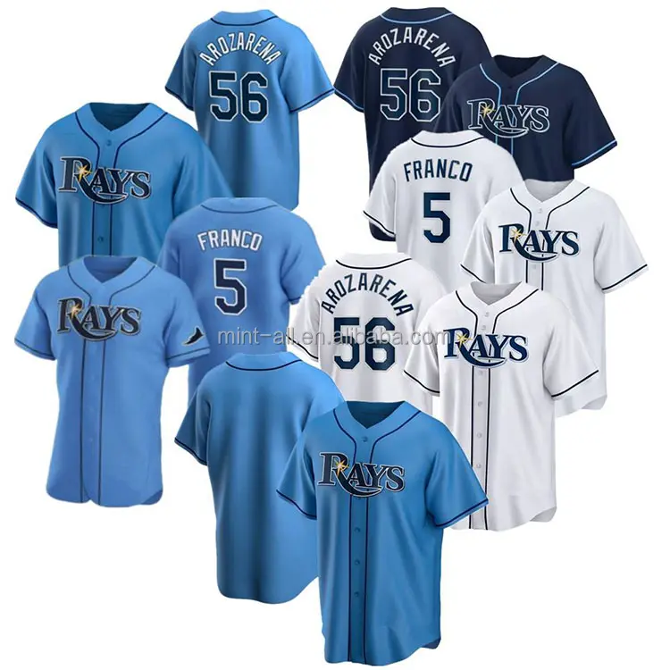 Tampa Bay Baseball Jerseys #56 Randy Arozarena #5 Wander Franco Road Camisas Baseball americano Cool base Costurado Camisas Marinha