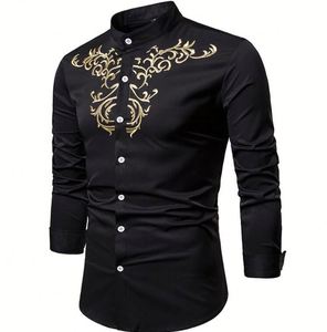 Dernier modèle de broderie de palais pour hommes Chemise habillée élégante à manches longues et à col montant et coupe ajustée pour hommes - Product Image 3