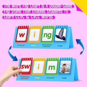 CVCC CCVC <span class=keywords><strong>Livre</strong></span> 40 mots Jeux de phonétique Jouet d'apprentissage de l'orthographe autoportant Manipulatif Outil d'apprentissage éducatif en papier pour enfants - Product Image 2