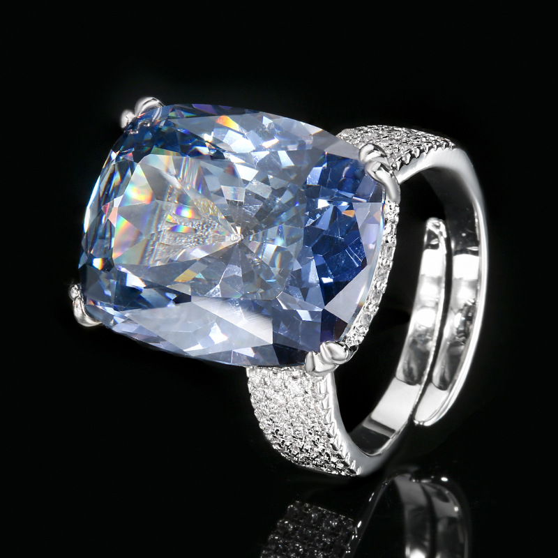 adjustable size Platinum White Blue plated ring