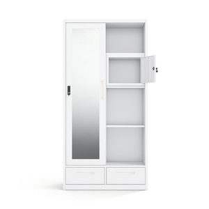 Armoire métallique imprimée avec portes coulissantes miroir et double tiroirs 900 mm, démontable - Product Image 4