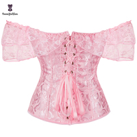Corset bustier victorien à lacets, avec baleines, fermeture frontale, volants, en tissu non-tissé rose, grande taille, pour femmes à forte poitrine