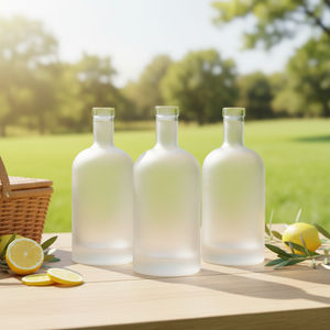 Bottiglia in Vetro Satinato Rotonda per Liquori 375ml 500ml 750ml, Stile Nordico, per <span class=keywords><strong>Gin</strong></span>, Vodka, Liquori, Olio d'Oliva, Acqua - Product Image 3