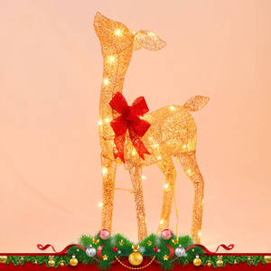 대형 실물 사이즈 LED 조명 와이어 순록 3개 세트, 썰매 포함 야외용 크리스마스 순록 LED 조명 장식 - Product Image 5