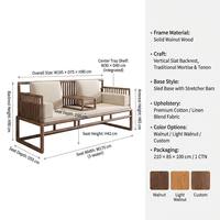 Canapé deux places Chesterfield en bois massif de style Mid-Century Modern avec revêtement en lin, design durable et écologique pour bureau et salon