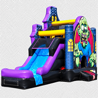 Château gonflable Ceyu avec figurine de zombie verte et toboggan bleu pour location de fête d'Halloween