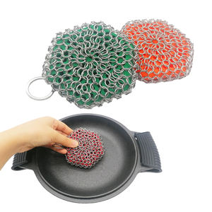 Metalen Pan Schraper Pot Reinigingsborstels Rvs Gietijzer Cleaner Chainmail Scrubber <span class=keywords><strong>Pad</strong></span> Met Ring - Product Image 1