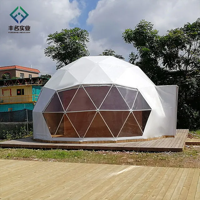 หรูหรา20ft เส้นผ่าศูนย์กลาง Geodesic เต็นท์โดมพร้อมห้องน้ำและ Toliet เต็นท์กลางแจ้ง