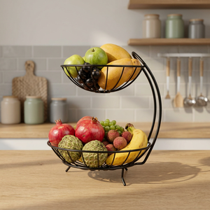 Panier à fruits moderne à double niveau en métal, paniers de rangement de cuisine sur pied, conception soudée durable - Product Image 5
