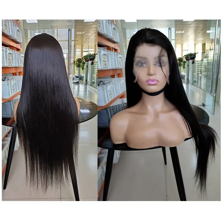 Sampel wig renda gratis harga grosir, wig depan renda Brasil virgin kelas atas rambut manusia dengan rambut bayi untuk wanita warna hitam